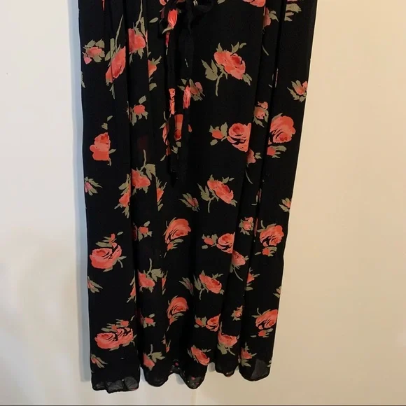 Indira L rayon midi dress ditzy floral flowers roses button front lined soft - Picture 12 of 14